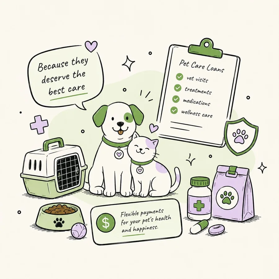 Pet care loan illustration — dog and cat, because they deserve the best care